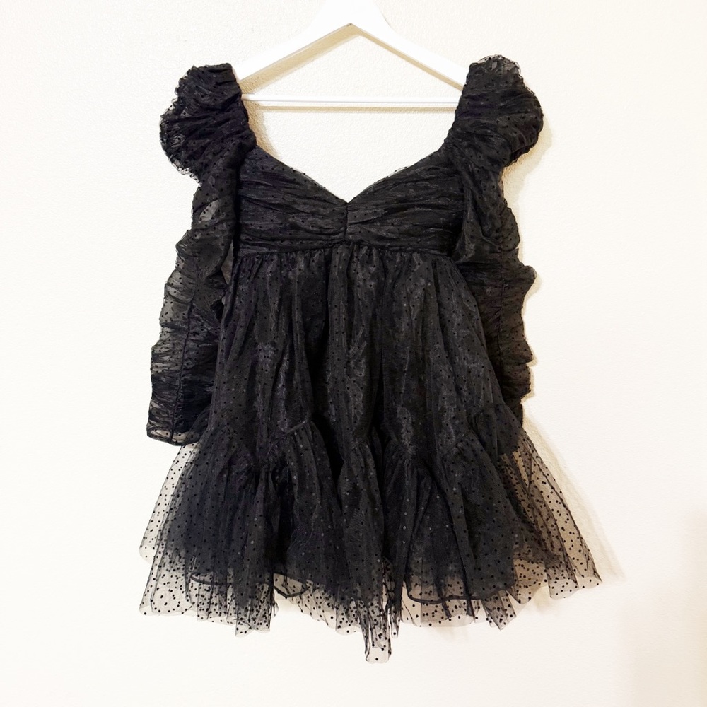 ZIMMERMANN Tulle Mini Empire-Waist Black Polka Dot Dress w/ Ruching size 1/US 6 - Picture 13 of 16